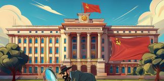 Kosiniak-Kamysz tropi bolszewików! Obrona Polski przed „Imperium Zła” Budynek Edukacji Narodowej z Flagą zssr