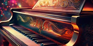 175 rocznica śmierci Fryderyka Chopina. Wirtuoz fortepianu i genialny kompozytor. Kolorowa grafika z fortepianem