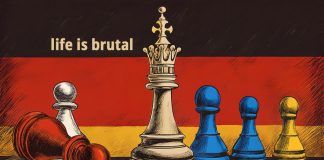 Życie jest brutalne, polityka też! Prezydent Andrzej Duda zaskoczony Szachownica z ogranymi pionkami Polski