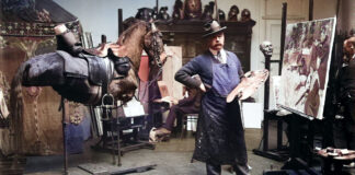 Pędzlem i piórem, czyli historia pewnej rodziny Wojciech Kossak w swej pracowni, 1926