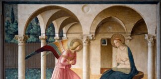 Część 3: Kecharitomene. Zwiastowanie anielskie i co z niego wynika Zwiastowanie. Fresk Guido di Pietro (lub Fra Giovanni da Fiesole) znany jako Fra Angelico lub il Beato (1400-1455). 1442 230 cm x 321 cm Muzeum San Marco, Florencja.