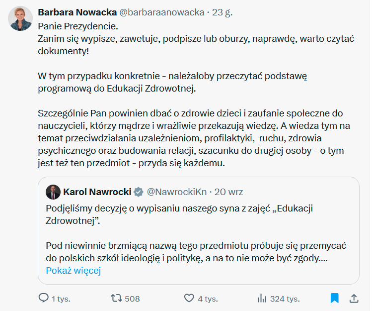 Nowacka poucza prezydenta! Państwo w roli „nadrodzica" 1 Platforma X/ Barbara Nowacka
@barbaraanowacka